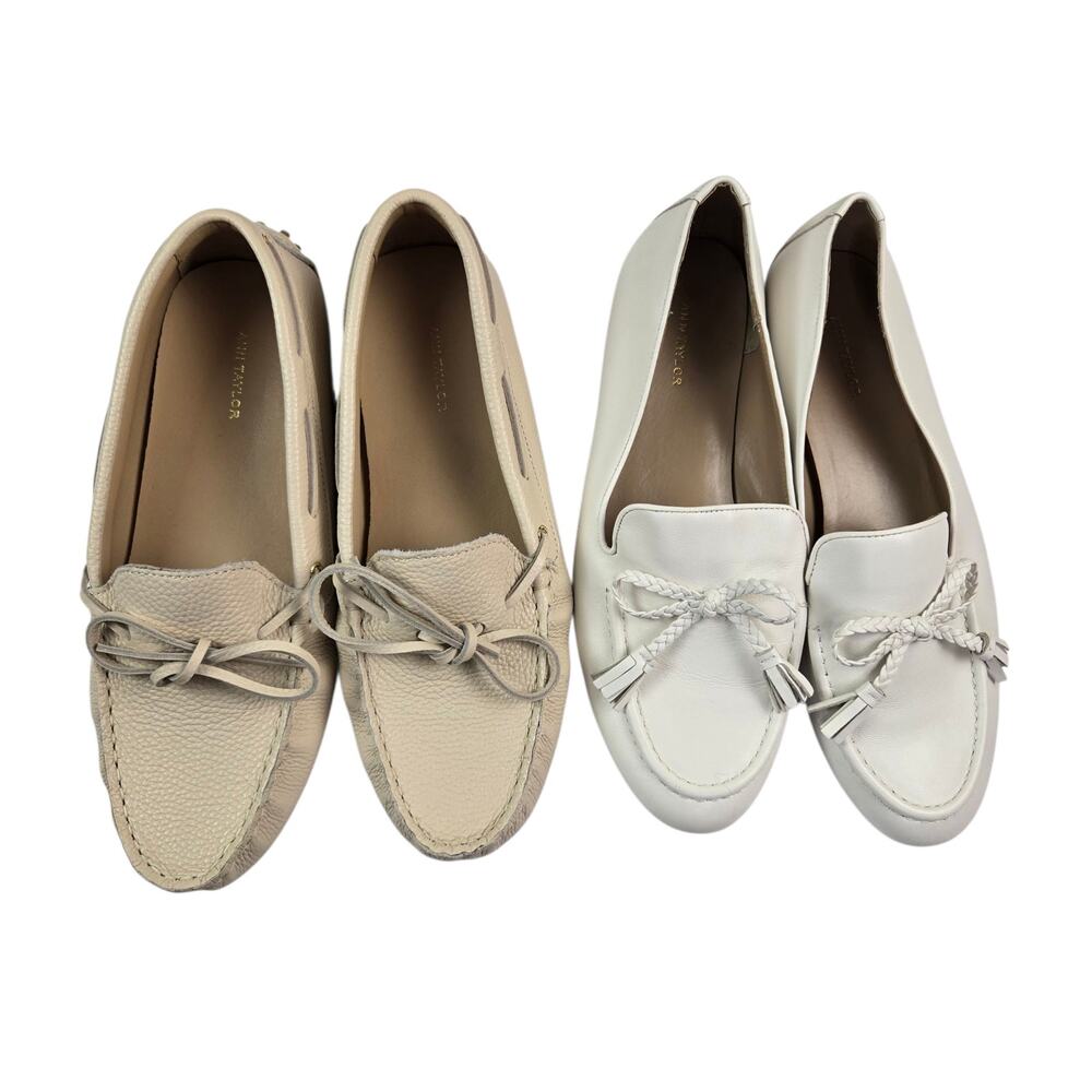 Ann Taylor Loafer Lot Size 9 Tan White Slip On Driving Moccasin Bow